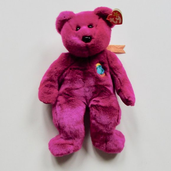 Ty Beanie Buddy Millennium Purple Bear Stuffed Plush Toy 1999 2000 Collectible - Picture 4 of 14